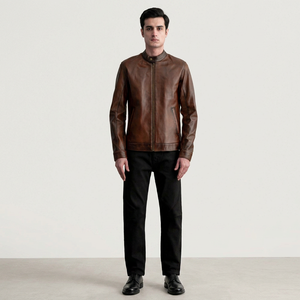 Pakistan Factory Direct Selling <b>Men's</b> Genuine Leather <b>Jacket</b>-Budget-Friendly Vintage Style Breathable Autumn Fashion - Product Image 1