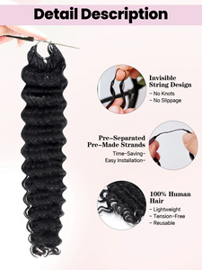 Extensiones de Cabello Humano con Punta de Ganchillo FH, Cabello Humano Rizado Pre-separado con Nudo Milagroso, Sin Trama - Product Image 2