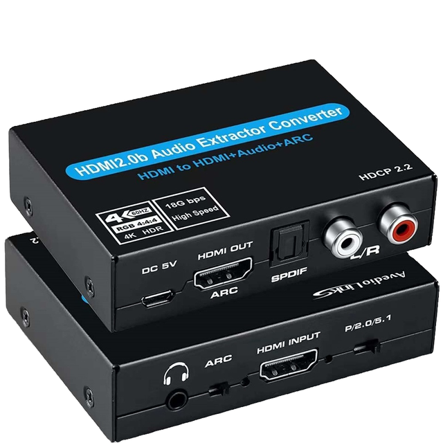 For 2.0 Audio Extractor Converter Adapter DC Output for Laptop 4K 60Hz HDR TOSLINK SPDIF 3.5mm L/R ARC 5.1 HDCP 2.2