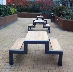 Set di panche da tavolo da Picnic per parco pubblico in legno da strada con tavolo in legno da esterno di fabbrica
