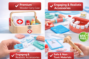 Деревянный развивающий детский набор для ролевых игр «Доктор» с костюмом, стетоскопом и медицинским чемоданчиком - Product Image 4