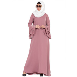 Nhà Máy Tùy Chỉnh Màu Hồng Đồng Bằng A-Line Kaftan Abaya Hồi Giáo Phụ Nữ Thanh Lịch Hồi Giáo loe Tay Áo Dài Ăn Mặc - Product Image 4