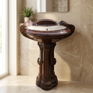 Lavabo sur pied en céramique Art Déco moderne, qualité export, pour salle de bain - Product Image 5