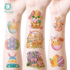 Nuovi 40 Diversi Tatuaggi Temporanei Glitterati per Bambini, Adesivi Finti a Tema Uova e Coniglietti per Pasqua, per Ragazzi e Ragazze - Product Image 4