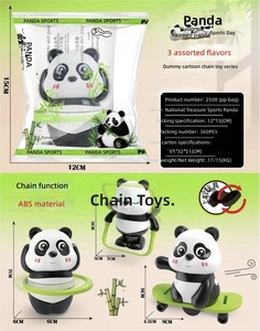 Ornamen Gaya Cina Panda Menari Berbentuk Bulat Plastik, Boneka Skateboard Tarik Mundur, Liontin Mainan Anak-anak