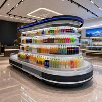 Vitrine réfrigérée commerciale moderne incurvée semi-haute à température unique, multi-étagères, réglable, pour boissons et fruits