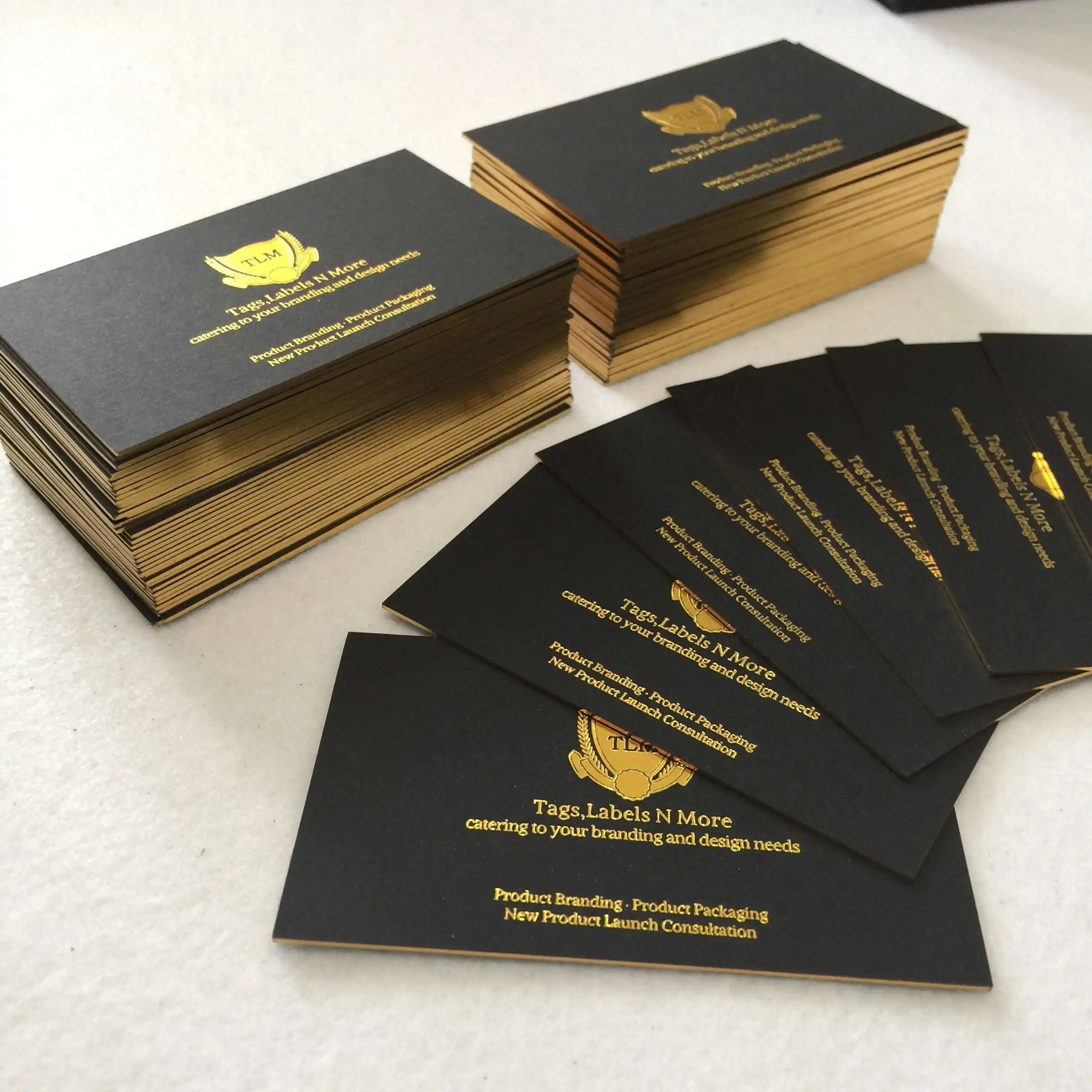 custom Black Cardboard Coated Paper Business card with uv spot gold foil printing