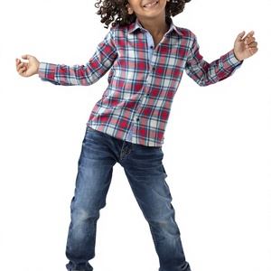 Chemise en flanelle personnalisable en polyester/coton pour garçons, manches longues, boutons corne, tissée, décontractée, rayée, OEM ODM, chemise pour enfants, vente chaude - Product Image 4