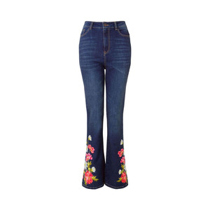 Pantalon en jean droit à jambes larges en coton vintage personnalisé imprimé broderie bleu foncé décontracté taille haute écologique jeans d'été - Product Image 5