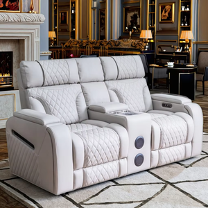 Ensemble de fauteuils inclinables modernes 3+<span class=keywords><strong>2</strong></span>+<span class=keywords><strong>1</strong></span> places en cuir italien avec éclairage LED L25022 – Luxe 3 places en cuir véritable avec fonction inclinable électrique - Product Image 5