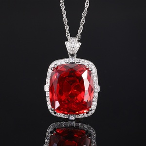 High Quality Rectangle 20*23mm Purple Cubic Zirconia Jewelry Eco-friendly Copper Large Gemstone <b>Pendant</b> Necklace for Women - Product Image 3