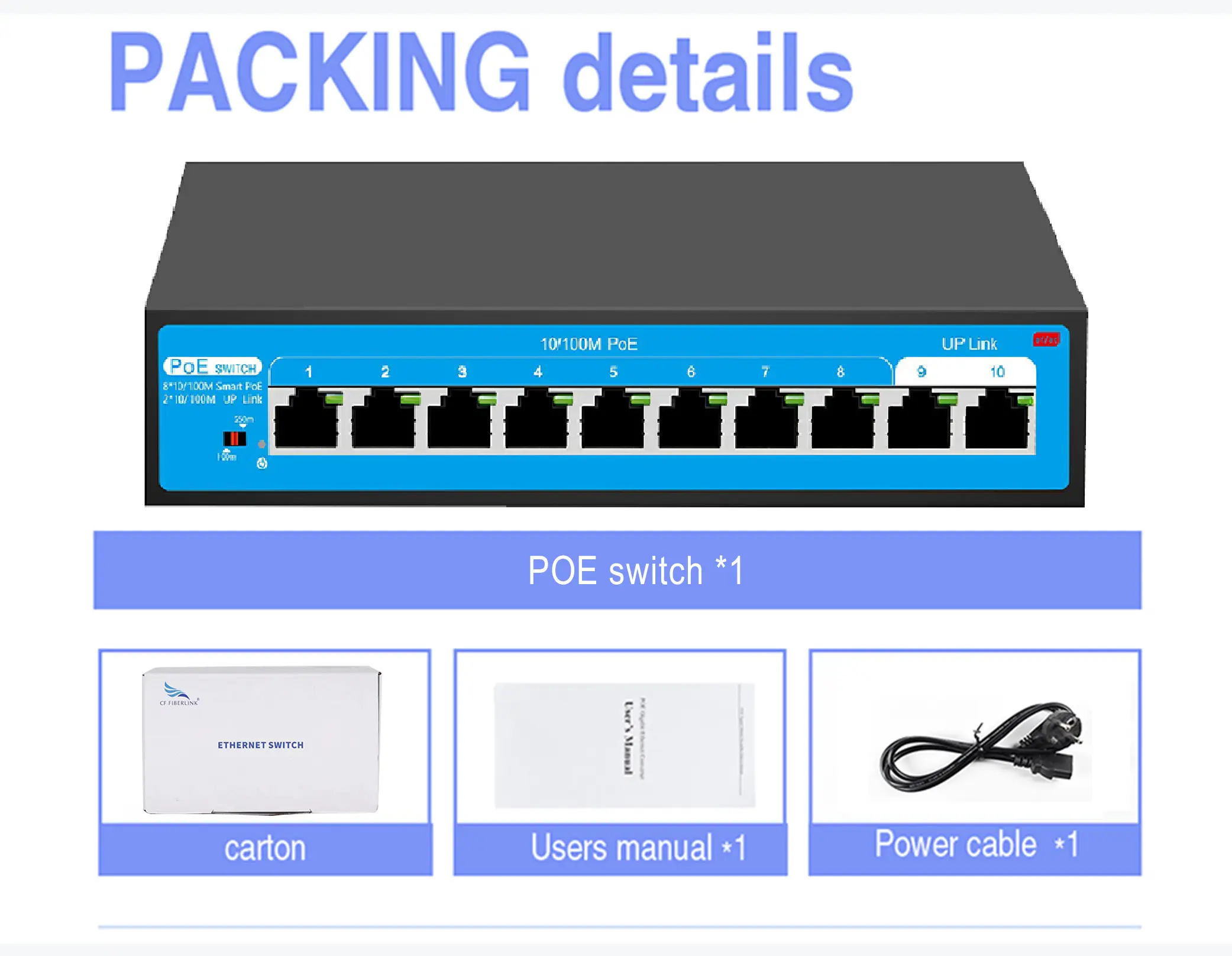 İzleme cihazı tak ve çalıştır ile 10 port 100 Mbps yönetilmeyen masaüstü yıldırım ve statik koruma PoE anahtarı