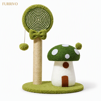 Furrivo Griffoir pour chat en forme de champignon avec corde en sisal, griffoir sucette et maisonnette pour chat, vert olive, emballé en carton, sans perte de poils