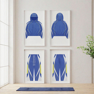 Conjunto Deportivo Unisex Azul con Diseño Geométrico, Sudadera con Capucha y Cremallera, Pantalones Cortos de Secado Rápido, Ropa Deportiva de Poliéster para Verano, Adultos - Product Image 2