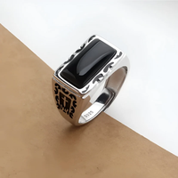 Meilleure vente à la mode minimaliste Cool Style couple euro-américain anneaux en acier inoxydable lisse pierre noire anneau haut à la mode