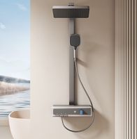 Nouvel ensemble de douche thermostatique gris anthracite en laiton avec cartouche céramique, affichage numérique de la température et robinet cascade pour salle de bain
