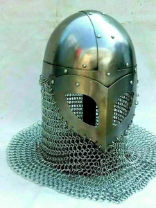 Casque Viking en acier doux médiéval avec cotte de mailles, armure de chevalier de combat faite à la main pour les événements de reconstitution historique et de cosplay - Product Image 2