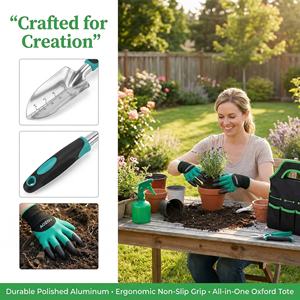 AOZOU Ensemble d'outils de jardinage ergonomiques en acier inoxydable pour droitiers, 23 pièces, avec garantie de 3 ans pour l'entretien des plantes en extérieur - Product Image 4