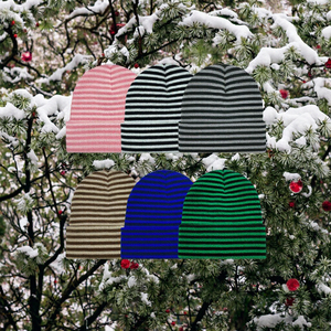 Bonnet en tricot acrylique rayé avec revers, unisexe, décontracté, pour l'hiver, le ski, les voyages et les activités de plein air - Product Image 3