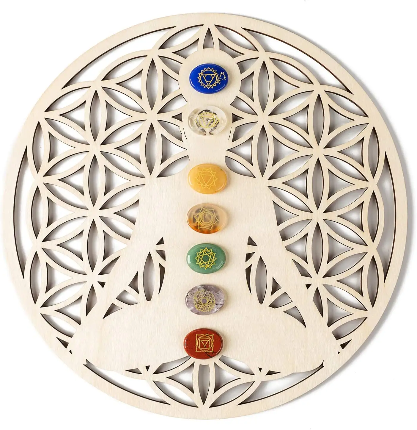 Arte de parede de buda de 11.5 ", grade de cristal de madeira sagrada, geométrica, decoração de parede, meditação espiritual, decoração de casa zen