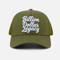 Casquette Trucker en Coton et Maille à 5 Panneaux, Logo Brodé 3D Personnalisé, Couronne Haute, Vert Olive, Fabrication OEM