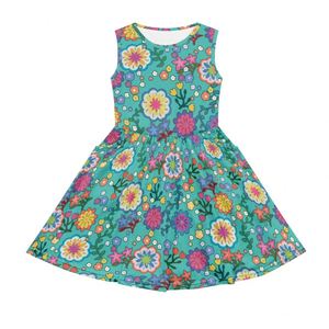 Proveedor de <span class=keywords><strong>ropa</strong></span> infantil barata al por mayor, falda de verano sin mangas personalizada para niñas, <span class=keywords><strong>ropa</strong></span> floral con bolsillos para 10-11 años - Product Image 3