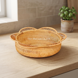 Plateau en rotin flexible de style bohème, fait main et écologique, en fibres naturelles, pour la décoration intérieure et le service à domicile, origine Vietnam - Product Image 3