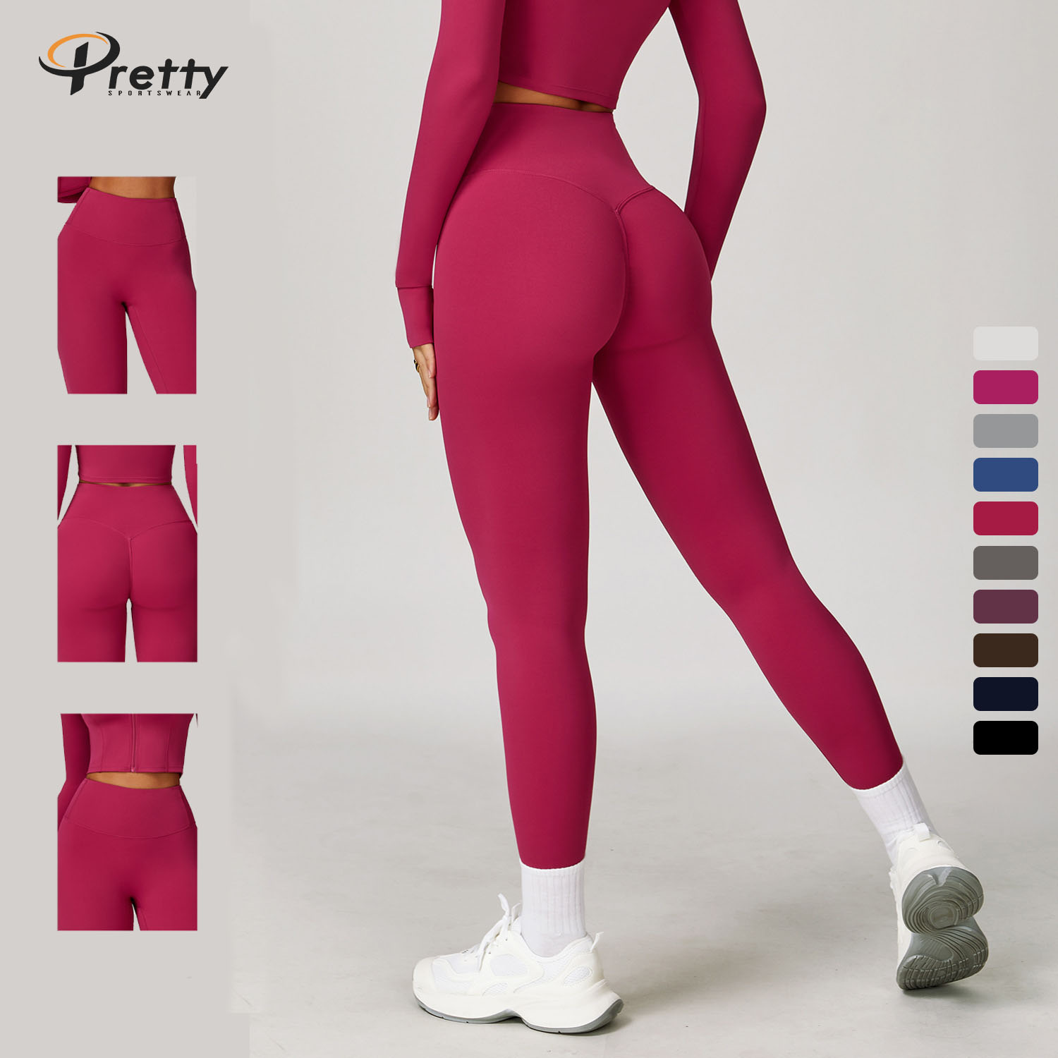 Custom High Waisted Nylon Yoga Leggings Workout Running Leggings Women Tummy Control Butt Lifting Yoga Fitness Long Pants