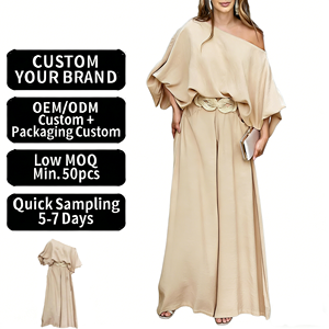 Set Estivo da Donna 2 Pezzi OEM&ODM con Logo Personalizzato, Top Largo con Spalle Scoperte e Pantaloni Larghi per Vacanze e Viaggi - Product Image 1