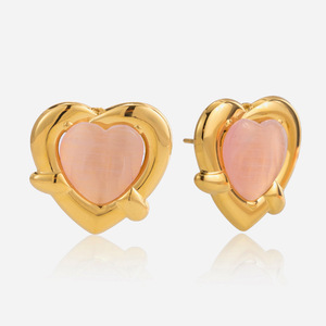 Boucles d'oreilles clous œil de chat rose en forme de cœur, en acier inoxydable, sertissage clos, bijoux de mode - Product Image 1