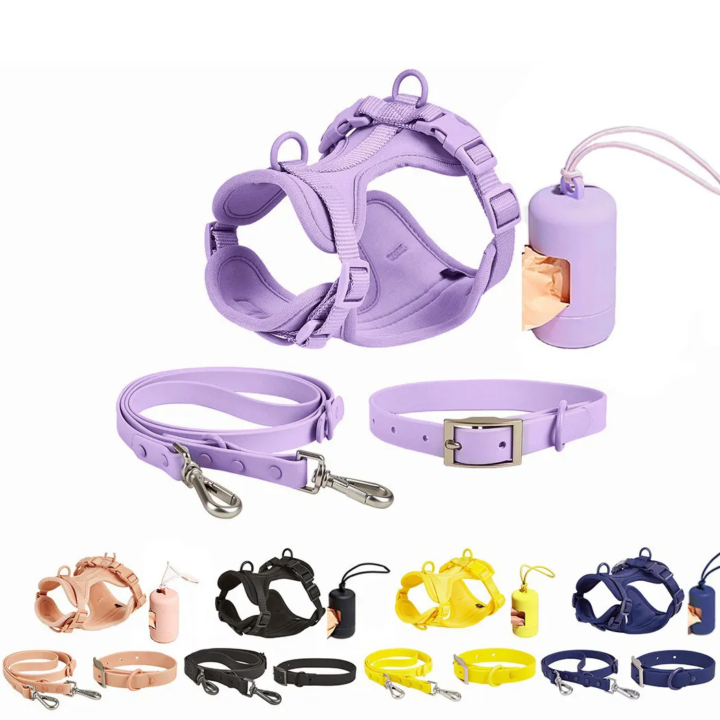 Collier et laisse pour chien personnalisé ensemble de harnais tactique en silicone PVC sans traction pour chien laisse pour animaux de compagnie harnais étanche pour chien fournisseurs d'animaux de compagnie