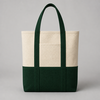 Sac fourre-tout en toile de coton bicolore avec logo personnalisé, poche avant, grande capacité, réutilisable, sac à bandoulière pour femme, vente en gros