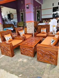 Juego de Sofás de Madera de Teca Sólida de Primera Calidad para Sala de Estar, Muebles Tallados a Mano en Jepara, Juego de Sofás de Madera de Lujo de Indonesia - Product Image 6
