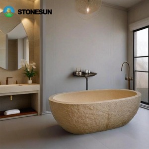 Vasche da Bagno Autoportanti in Travertino Naturale su Misura StoneSun, Vasche e Lavabi in Marmo e Travertino Prodotti in Turchia - Product Image 5