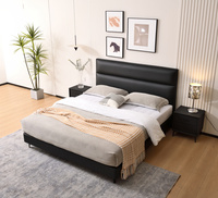 Lit King-Size en Bois Massif de Haute Qualité, Meuble Robuste en Cuir Écologique, Lit Artistique Noir Yao Ye en Pin Doux