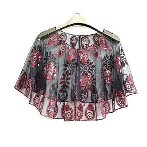 Gran oferta de Ecoparty, chal de lentejuelas con borlas, flecos de perlas con cuentas, envolturas de malla transparente, Gatsby Flapper, capa de Bolero, cubierta - Product Image 2