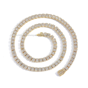 5Mm Ladder Zircon Tennis <b>Chain</b>, Men's Rock Sugar Hip-hop Necklace, Simple Box Buckle, Snap Buckle. Tanjing Fashion - Product Image 5