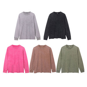 Magliette 230G con Logo personalizzato da uomo in cotone 100% a maniche lunghe e acido con scollo a o Pullover da strada retrò <span class=keywords><strong>T</strong></span>-<span class=keywords><strong>shirt</strong></span> da uomo - Product Image 2