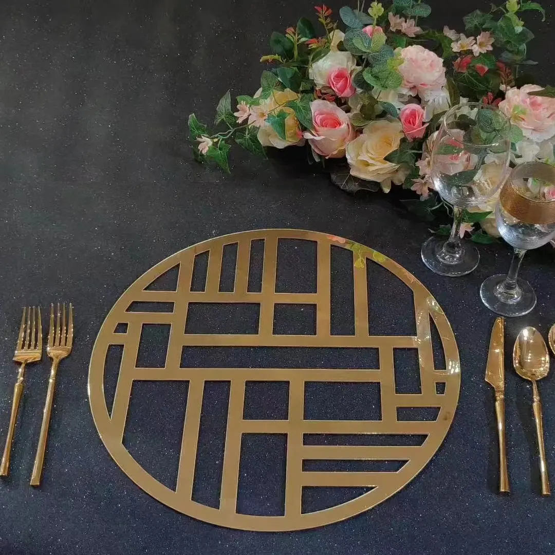 Pemasok Pernikahan Piring Pengisi Daya Di Bawah Dekorasi Akrilik Emas Cermin Tatakan Tikar untuk Meja Makan
