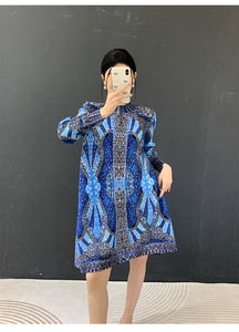 Vestido Maxi Caftán Africano de Moda con Estampado Floral, Estilo Miyake Plisado, Cuello y Manga Larga, Tallas Grandes, Cintura Natural, para Mujer Occidental - Product Image 5