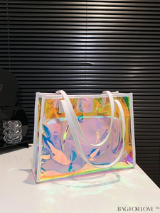 กระเป๋าชายหาดแบบมีโฮโลแกรมส่วนตัวจุได้เยอะกันน้ำกระเป๋าโท้ทสะพายไหล่ช้อปปิ้งทำจาก PVC สำหรับผู้หญิง - Product Image 4