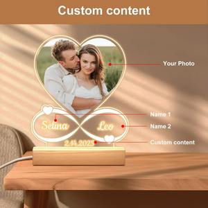 مصباح ليلي ثلاثي الأبعاد حسب الطلب مصباح طاولة أكريليك Led صور مع قاعدة خشبية سهلة الاستخدام - Product Image 5