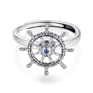 Bague de volant rotative en argent 925, ajustable, motif <span class=keywords><strong>ancre</strong></span> oxydé, motifs vintage pour femme, bijoux punk SCR1141 - Product Image 2