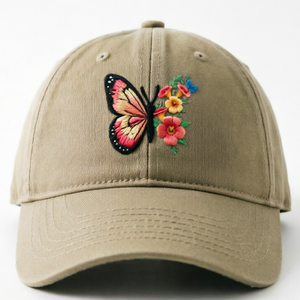 หมวกเบสบอลปักลายผีเสื้อ หมวกเบสบอล 6 แผง  ตกแต่งด้วยหัวเข็มขัดโลหะปรับได้  สำหรับทุกเพศ  ผ้าฝ้ายเนื้อนุ่ม - Product Image 2