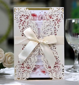 Fournisseur de Fêtes de Haute Qualité, Invitations de Mariage Roses avec Enveloppe à Noeud, Cartes de Mariage en Velours, Invitations de Luxe - Product Image 5