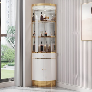 Modern Minimalist <strong>White</strong> Lacquer <strong>Corner</strong> Bar <strong>Cabinet</strong> with Gold Plated Frame and Glass Doors Whole Home Furniture Customization - Product Image 1