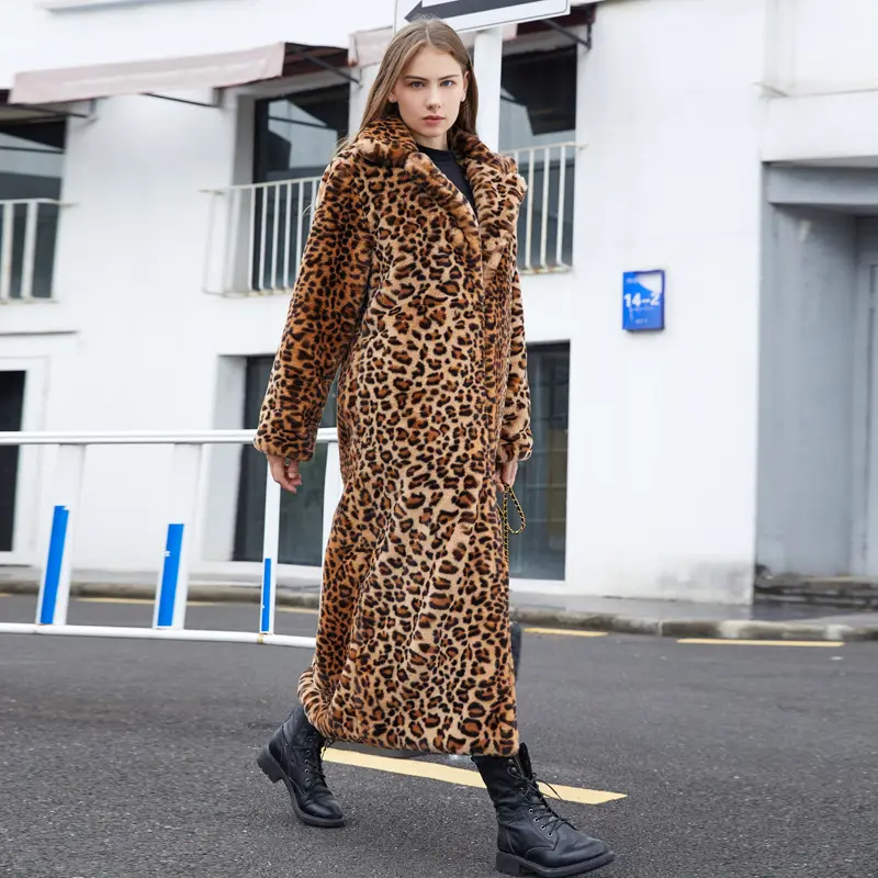 Fashion Winter Leopard Print Fur Jacket Integrated Women'S Coat Suit Collar Imitation Fox Fur Coat Leather Long Faux Fur Coat