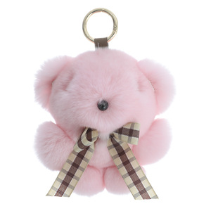 Cute Bear Rex Rabbit Fur Teddy Bear Plush Keychain Pendant with Customized Color Digital Printing Zinc Alloy