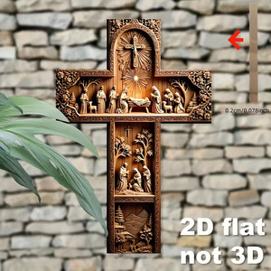 Croce in Legno con Scena della Natività Stampata in 2D, <span class=keywords><strong>Arte</strong></span> Religiosa <span class=keywords><strong>Cristiana</strong></span> da Appendere, Decorazione Natalizia per la Casa - Product Image 3
