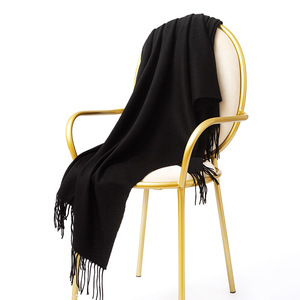 Bufanda de invierno Color puro lana de cordero Pashmina bufanda clásica sólida mujer Merino lana borla fabricantes Pashmina chal - Product Image 6